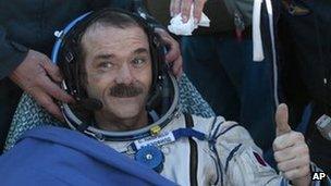 Cmdr Chris Hadfield lands in Dzhezkazgan, Kazakhstan on 14 May 2013