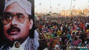 Picture of Altaf Hussain at rally in Karachi. Jan 2011