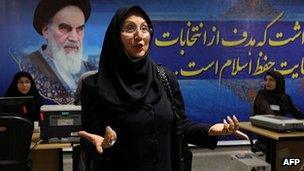 Mehan Javid registers her candidacy for the presidential election at the interior ministry in Tehran. 9 May 2013