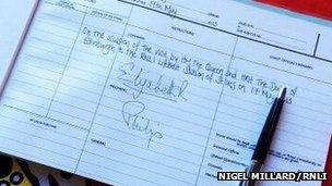 St Ives RNLI visitors' book signed by the Queen and Prince Philip. Pic: Nigel Millard/RNLI