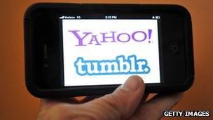 Yahoo and Tumblr logos on screen