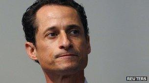 Anthony Weiner pauses as he announces that he will resign from the United States House of Representatives during a news conference in Brooklyn, New York, in 16 June 2011