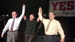 Rock star Bono campaigned for a yes vote days before the 1998 referendum