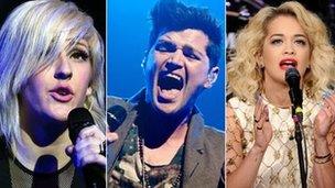 Ellie Goulding, Danny O'Donoghue from The Script and Rita Ora