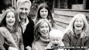 Nick Milligan holding Emily, with wife Victoria, son Kit and two other daughters Amber and Olivia