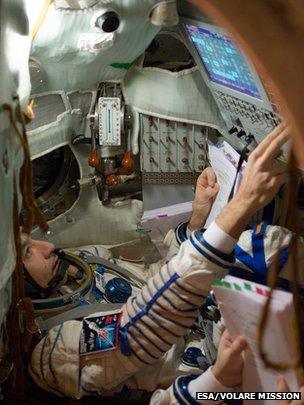 Luca Parmitano in Soyuz left seat