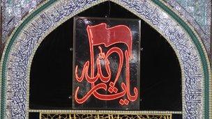Neon sign inside mosque