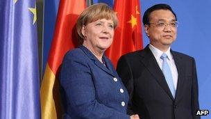 German Chancellor Angela Merkel and Chinese Premier Li Keqiang at a press conference