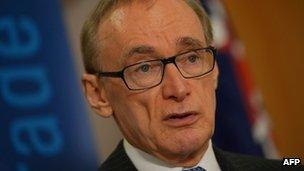 Australian Foreign Minister Bob Carr, in file image from 2 May 2013