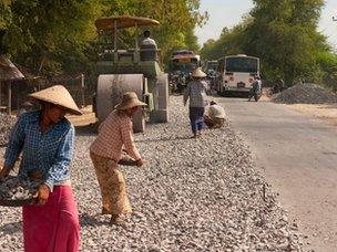 Roadworks in Monywa, Burma