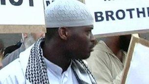 Michael Adebolajo at a demonstration at Paddington Green in 2007