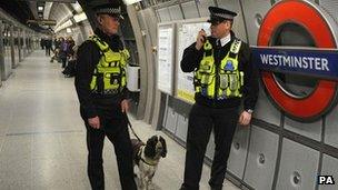 Police officers at a Tube station