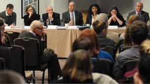 Panel and audience at public health debate at Durham University