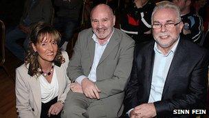 Paul Kavanagh, on the right, with his wife Martina Anderson and Sinn Fein MLA Alex Maskey