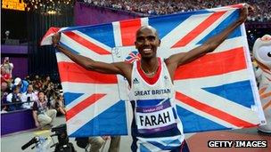 Mohamed Farah gold medal win in 5000m final, London 2012