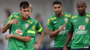 Brazilian national team player Neymar at a training session in Rio de Janeiro