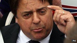 BNP leader Nick Griffin speaks during the demonstration in Westminster