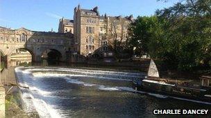 Newark Works protest, barge at Pulteney Weir