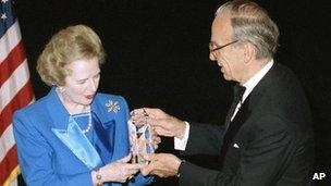 Margaret Thatcher with Rupert Murdoch in 1991