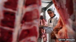 A food inspector checks the origin of meat in France