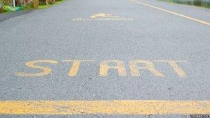 A start line on a running track