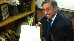 Charles Henty with the transcript of Captain William Kidd's trial