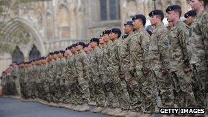 Troops recently returned from service in Afghanistan parading in York