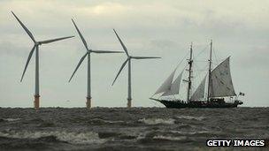 Offshore windfarm with sailing ship