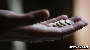 Coins in a hand