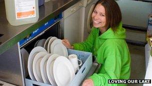 Heidi Petch-Jones with dishwasher at Gallt y Glyn hotel, Llanberis