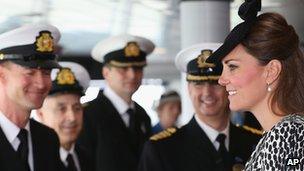 Duchess of Cambridge meeting the ship's crew