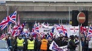 Crowd of flag protesters