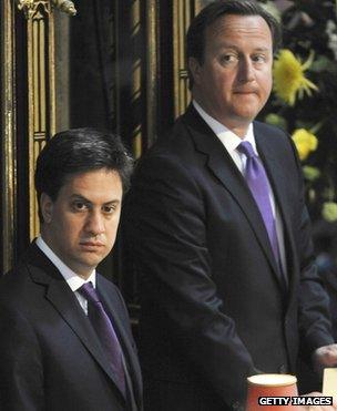 Ed Miliband and David Cameron at last week's service marking the 60th anniversary of the Queen's coronation