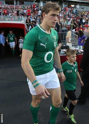 Ulster's Andrew Trimble led Ireland out on the occasion of his 50th international cap