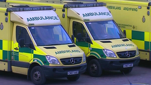 Ambulances queue at a hospital