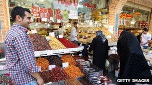 Iranians shop at the main bazaar in Tehran