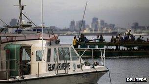 An Ivory Coast gendarmerie boat is at the port of Abidjan. Photo: April 2013