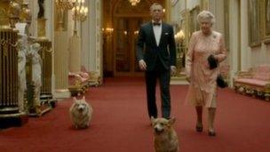 The Queen with James Bond and corgis in a sketch for the Olympics opening ceremony