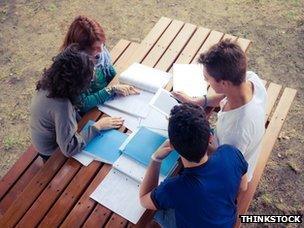 Students revising outside