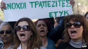 Cyprus bank staff protesting, 4 Apr 13