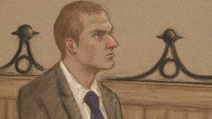 Courtroom sketch of Jeremy Forrest in the dock at Lewes Crown Court