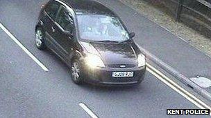CCTV image of Jeremy Forrest's black Ford Fiesta being driven to Dover