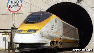 Eurostar train exiting Eurotunnel's Channel Tunnel