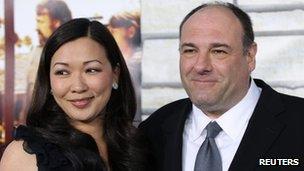 James Gandolfini and wife Deborah Lin in Los Angeles on 11 April 2011