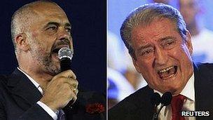 Opposition leader Edi Rama, left, and incumbent Prime Minister Sali Berisha