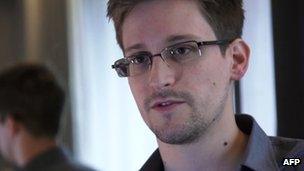 Screen grab of Edward Snowden from interview with the Guardian broadcast on 6 June 2013