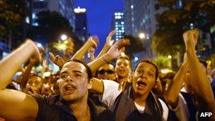 Demonstrators shout slogans during a protest for better public services, 24 June