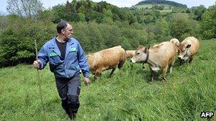 Dairy farmer in Laqueuille, central France - file pic