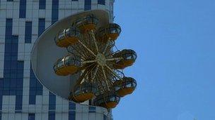 The Ferris wheel incorporated into a high rise building in Batumi, Georgia.