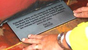 A plaque, which will be embedded into the fabric of HMS Queen Elizabeth